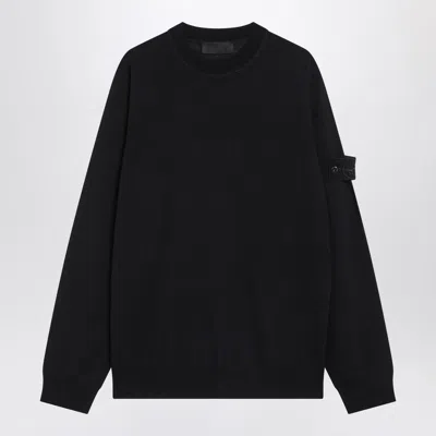 Stone Island Navy Blue Wool Crewneck Sweater In Black