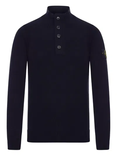 Stone Island Navy Blue Wool Polyamide Ls Polo