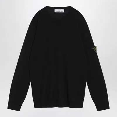 Stone Island Navy Blue Wool Sweater In Black