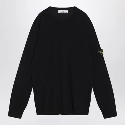 Stone Island Navy Blue Wool Sweater In Black