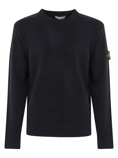 Stone Island Navy Blue Cotton Crew Neck Pullover In Black