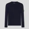 Stone Island Cotton Sweatshirt With Logo Embroidery On The Left Sleeve In Navy Blue