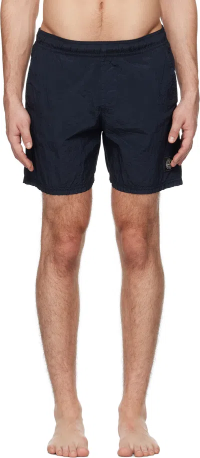 Stone Island Navy Crinkled Swim Shorts In A0020 Navy Blue