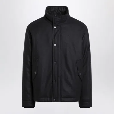 Stone Island Navy Blue Wool Flannel Jacket In Black