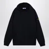 Stone Island Black Hoodie With Subtle Logo Patch In Blue
