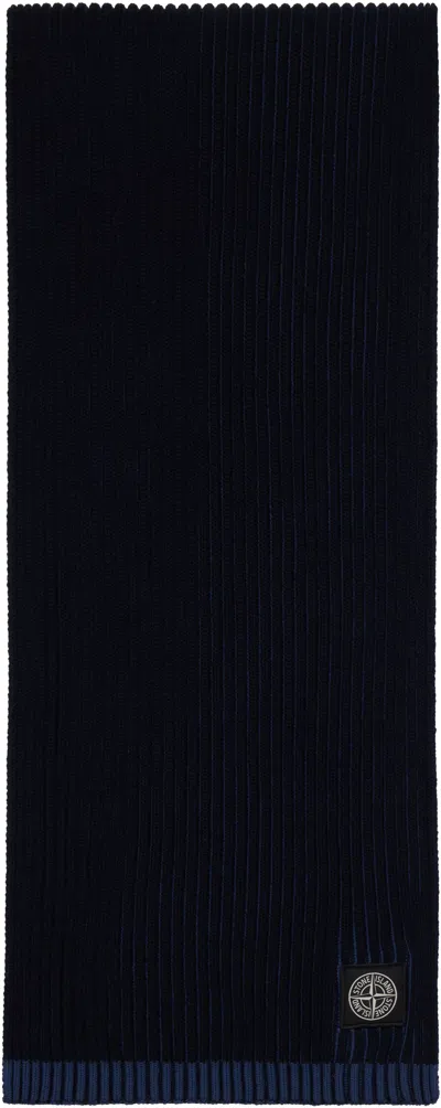 Stone Island Navy Knitted Badge Scarf In V0020 Navy Blue