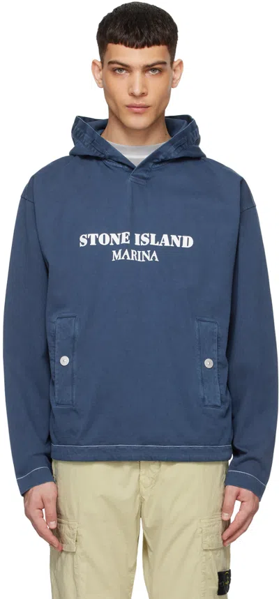 Stone Island Navy Old Treatment Hoodie In V0127 Royal Blue