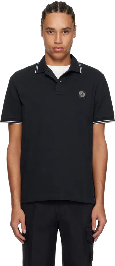 Stone Island Navy Organic Cotton Elastane Piqué Polo In V0020 Navy Blue