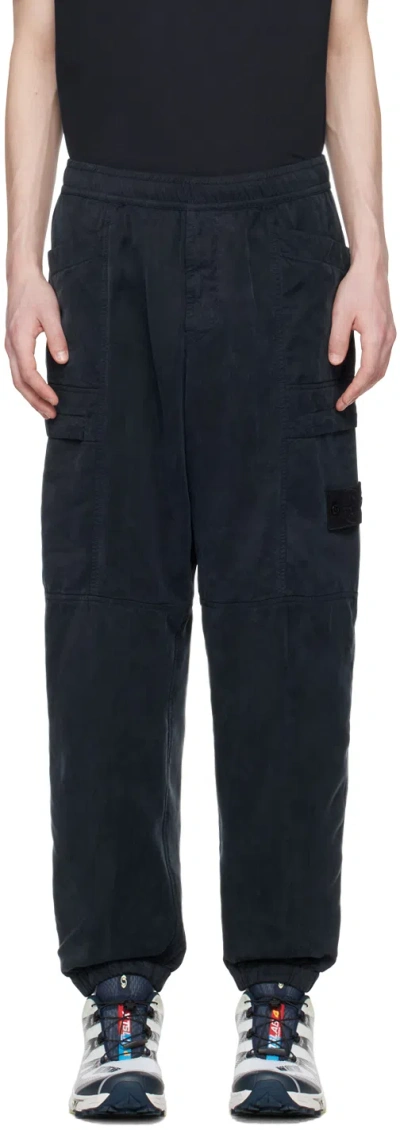 Stone Island Navy Patch Cargo Trousers In V0020 Navy Blue