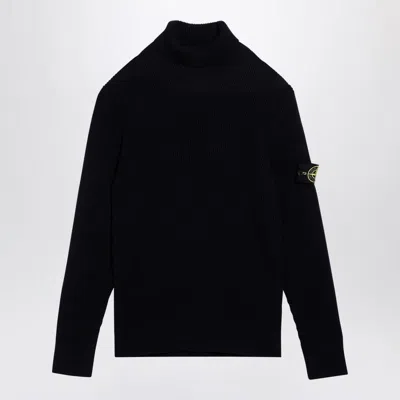 STONE ISLAND STONE ISLAND NAVY RIBBED TURTLENECK SWEATER IN
