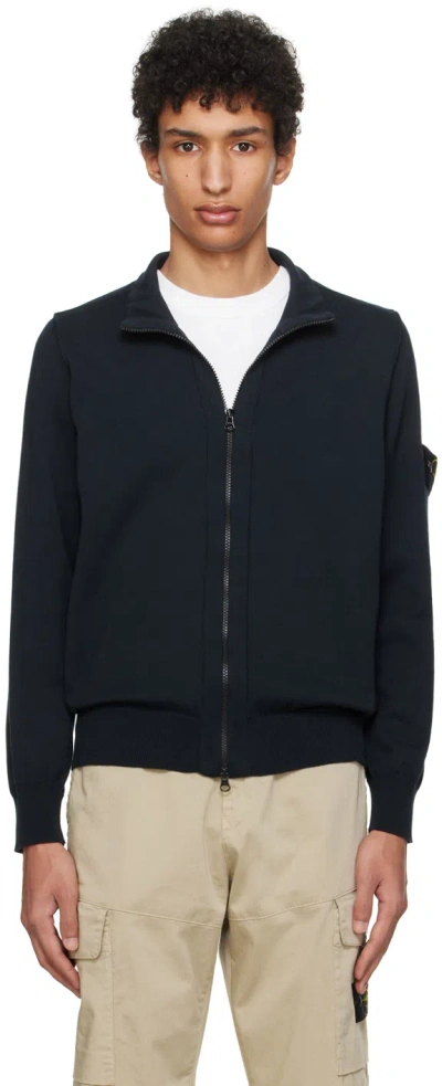 Stone Island Navy Rolled Edge Cardigan In V0020 - Navy Blue