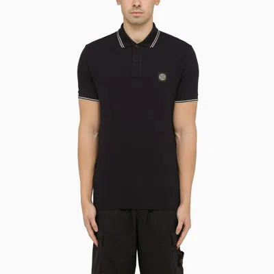 STONE ISLAND NAVY SHORT-SLEEVED POLO SHIRT WITH LOGO