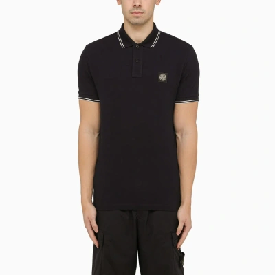 Stone Island Navy Short-sleeved Polo Shirt With Logo In Blue