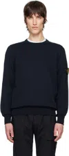 Stone Island Navy Soft Organic Cotton Crewneck Sweater In V0020 Navy Blue