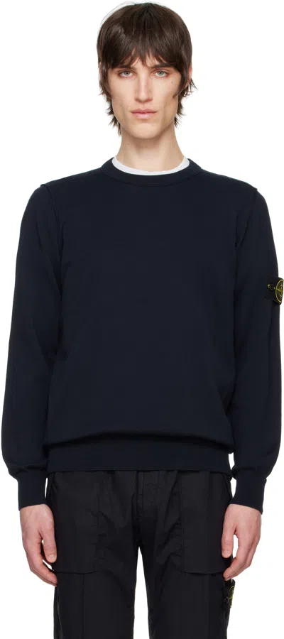 Stone Island Navy Soft Organic Cotton Crewneck Sweater In V0020 Navy Blue