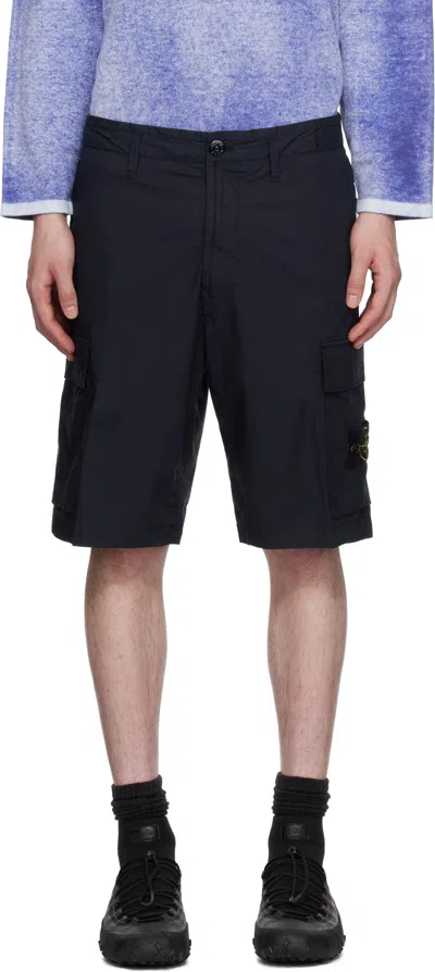 Stone Island Navy Stretch Cotton Tela Paracadute Shorts In Blue