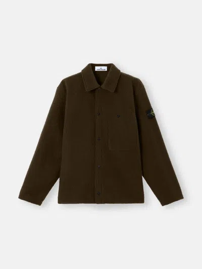 Stone Island Mens Fleece Relaxed-fit Wool-blend Shirt Military Green