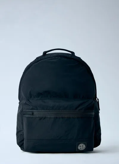 Stone Island Nylon Backpack With Front Zip Pocket In Blue