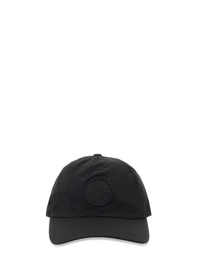 Stone Island Nylon Baseball Hat With Logo In Blue