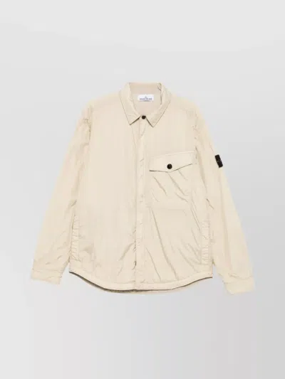 Stone Island Nylon Blouson Jacket With Long Sleeves And Collar In White
