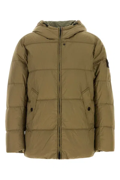 Stone Island Nylon Down Jacket With Quilted Warmth And Adjustable Fit In Brown
