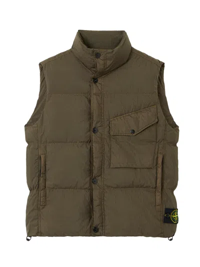 Stone Island Padded Quilted Vest With High Collar In Green