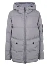 Stone Island Quilted Hooded Down Jacket With Front Pockets In Gray
