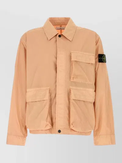 Stone Island Nylon Jacket Collared Design Front Pockets In Neutral