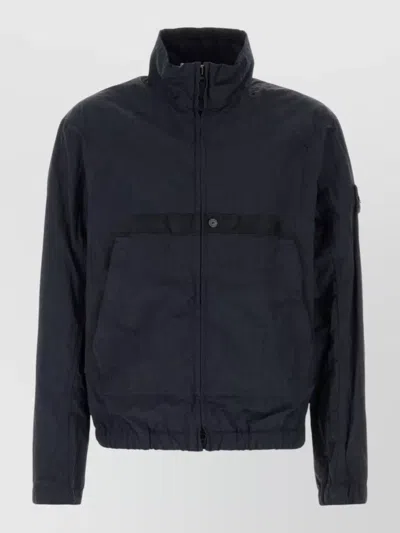Stone Island Nylon Jacket Elasticated Hem Front Pockets In Blue