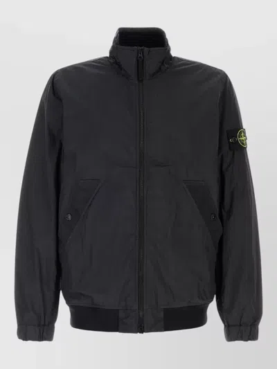 Stone Island Nylon Jacket High Collar Elastic Cuffs In Black