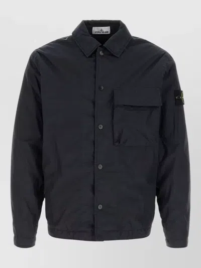 Stone Island Nylon Jacket Long Sleeves Elasticated Hem Chest Pocket In Black
