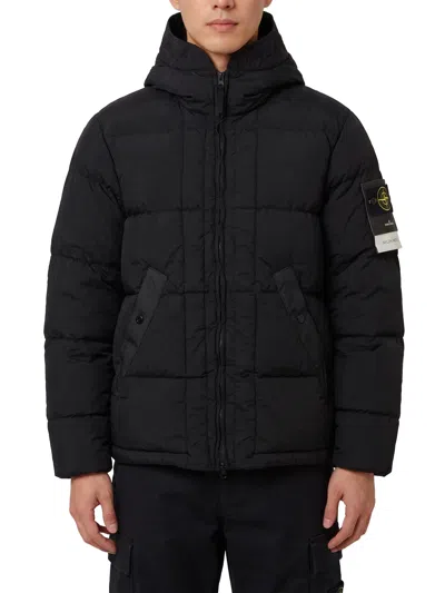 Stone Island Nylon Metal Hooded Down Jacket With Compass Badge In Black