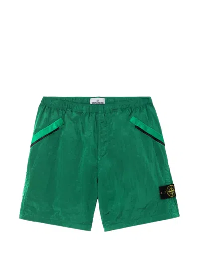 Stone Island Nylon Shorts Comfort Fit Side And Back Pockets In Green