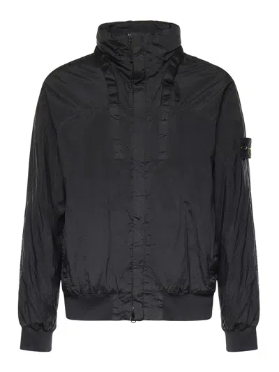 Stone Island Nylon Metal Stand-up Collar Jacket In Black