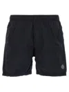 Stone Island Compass-badge Crinkled Shorts In Blue