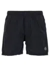 Stone Island Compass-badge Crinkled Shorts In Blue