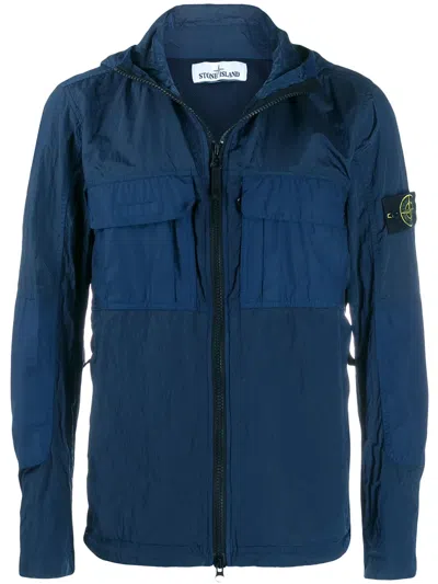 Stone Island Ripstop "navy" Hooded Jacket In Blue