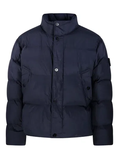 Stone Island Nylon Short Down Jacket In Blue