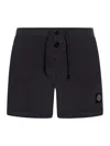 Stone Island Compass Patch Drawstring Swim Shorts In Black
