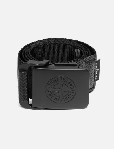 Stone Island Nylon Tape Belt With Compass Logo Buckle In Black
