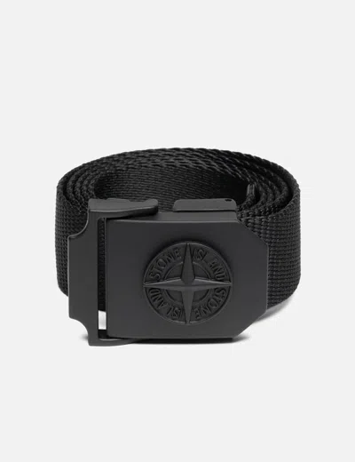 Stone Island Nylon Tape Belt With Compass Logo Buckle In Black