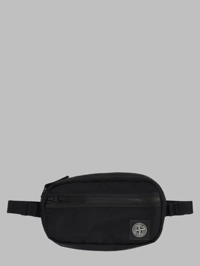 Stone Island Nylon Waist Bag With Zip Pocket In Black