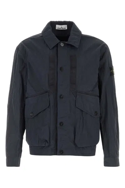 Stone Island Nylon Windbreaker Jacket For Men In Blue