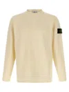Stone Island Off White Crewneck Logo Sweatshirt In Nude