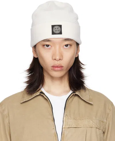 Stone Island Off-white Knitted Badge Beanie In V0099 Natural