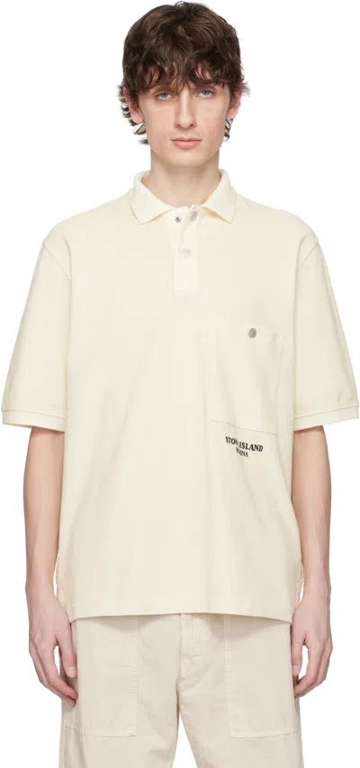 Stone Island Off-white Organic Cotton Macro Piqué Polo In V0093 Ivory