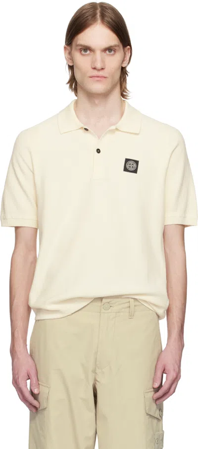 Stone Island Off-white Soft Organic Cotton Micro Stitch Polo In V0093 Ivory