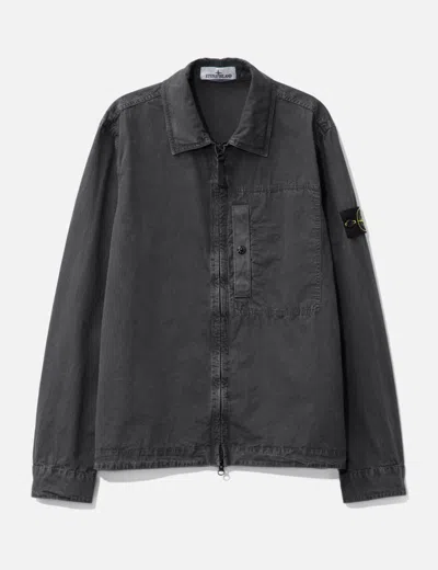 Stone Island Old Effect Cotton Overshirt In Gray