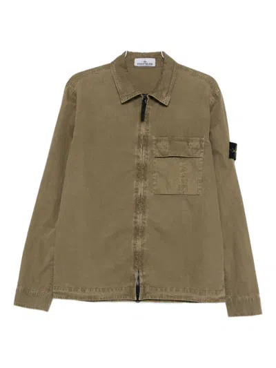 Stone Island Olive Cotton Shirt In Brown