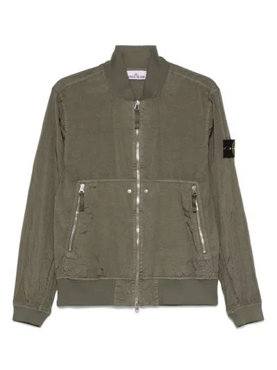 Stone Island Olive Green Casual Jacket With Two-way Zip